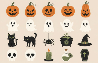 Fototapeta premium Halloween clipart, illustrations and design elements set.