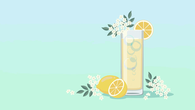 Fresh elderflower lemonade vector illustration &ndash; Suitable for summer drink marketing, refreshment banners, or cafe art.