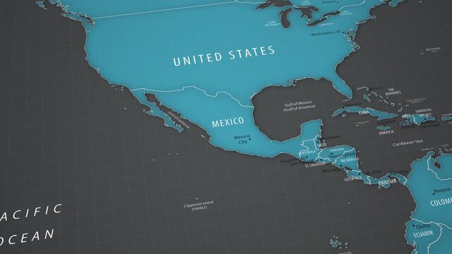 Animated political map featuring Mexico with a slow cinematic zoom across North America.