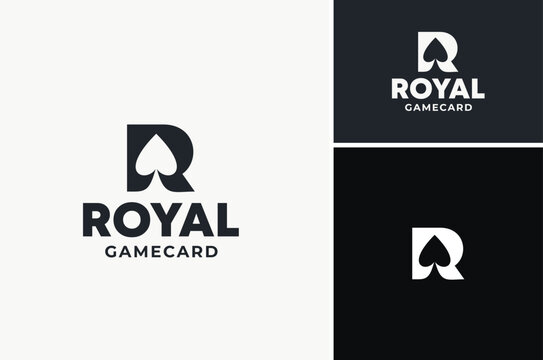 Initial Letter R with Spade Silhouette for Royal Flush Game Card Poker Logo Design