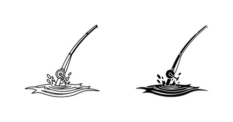 Fishing Rod Icon, Angling Reel Splash, Sport Hobby Vector Art, Outdoor Recreation Graphic © Nayeem