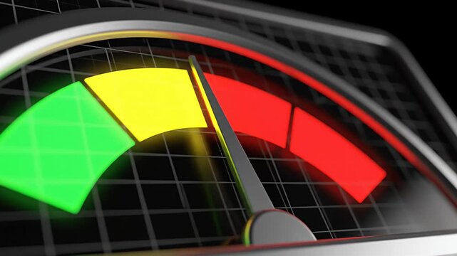 Perspective credit score gauge with colored rating segments.