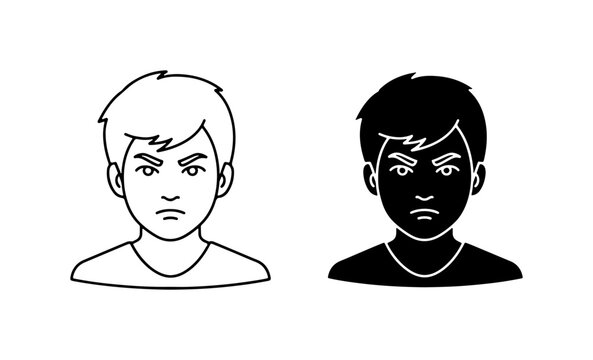 Angry Man Face Icon, Grumpy Person Avatar, Frustrated Male Portrait, Vector Illustration