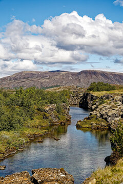 Scenic Water Fissure in Thingvellir National Park Iceland