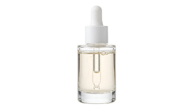 Clear glass dropper bottle with facial serum for skincare and beauty