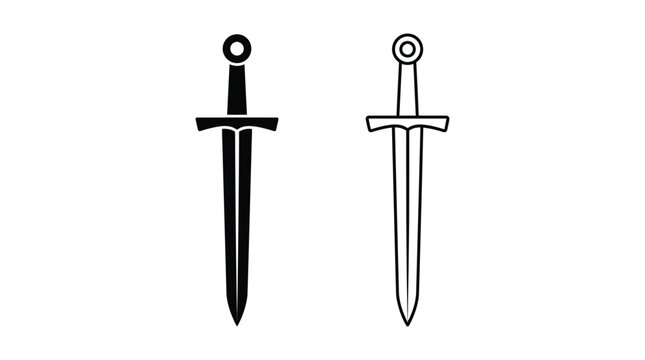 Medieval sword silhouettes on a white background black and white illustration