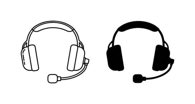 Headset Icons, Communication Device Vector Graphics, Audio Equipment Symbols, Microphone Headset Set