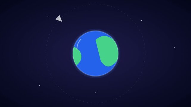 Paper Plane Orbiting Earth Concept Animation in Flat Style Design