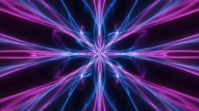 Abstract glowing light patterns form a symmetrical floral design shape