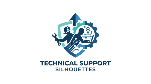 A logo for 'TECHNICAL SUPPORT SILHOUETTES' shows two connected silhouettes holding a gear and a lightbulb, representing intelligent solutions and collaborative effort.