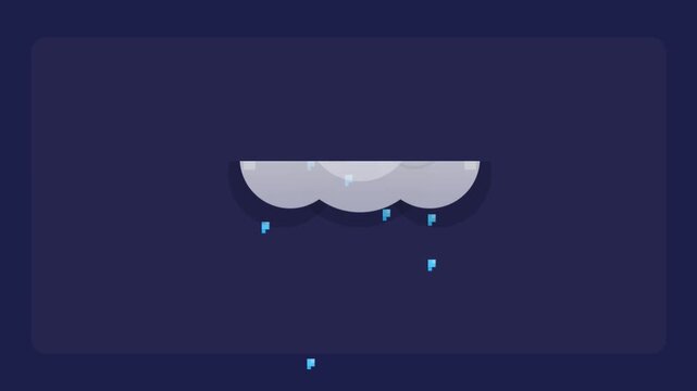 Pixel Art Rain Cloud Animation Falling Blue Squares Against Dark Background