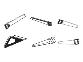 Fototapeta premium Six different types of handsaws for cutting wood and metal tools