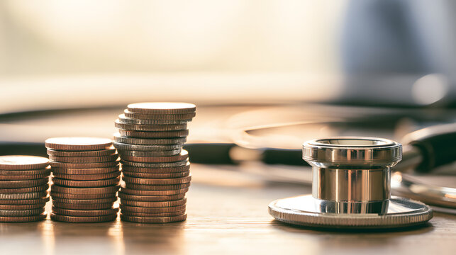 Coins and a stethoscope conveyed the increasing healthcare expenses.