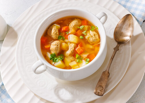 turkey meatball soup with carrots and potato