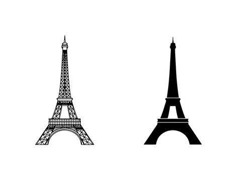 Eiffel Tower Icons, Paris Landmark Silhouettes, French Architecture Vector Graphics