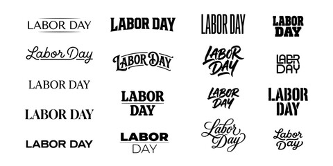 Collection of various labor day typography designs and lettering styles for holiday celebration and marketing graphics © SUMAYAAKTER