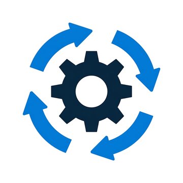 Gear icon with rotating blue arrows