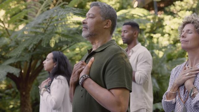 Outdoor heart meditation in group