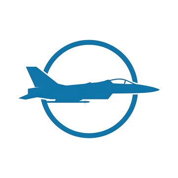 Blue fighter jet plane icon in a circle