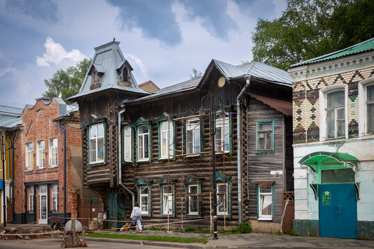Kimry, Tver Region, Russia, 15 July 2026  a famous historical two-story log mansion built in 1910. It belonged to the wealthy merchant Vasily Serepyev, who traded in textiles and footwear.
