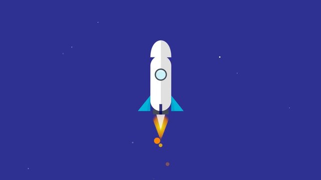 Simple flat vector illustration of a space rocket launching in orbit