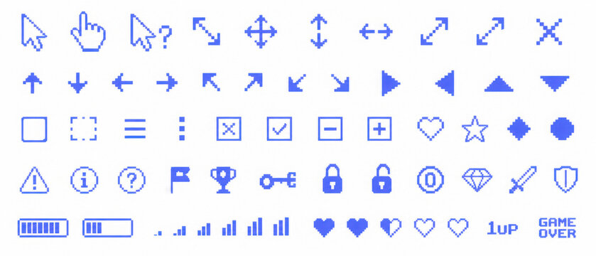 Minimalist vector Pixel icons set of essential UI navigation, interface, and web symbols