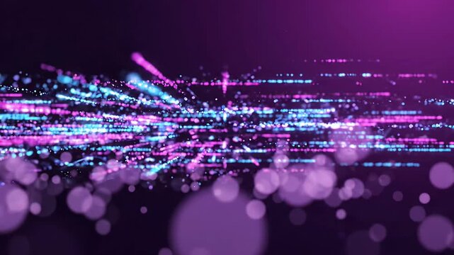 Purple digital data stream with soft bokeh background.