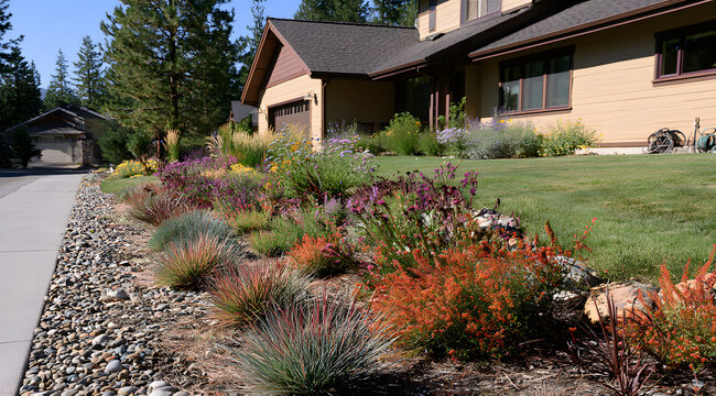 Defensible space detail with gravel border and fire-resistant planting