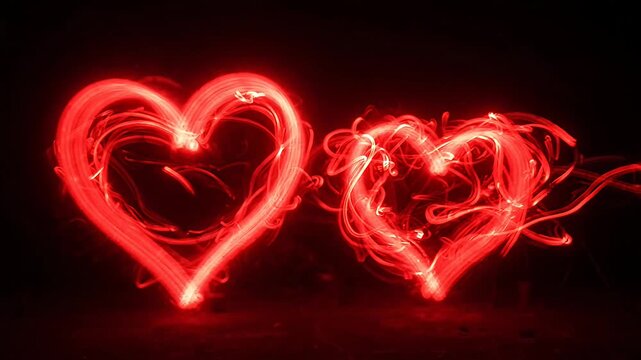 Red neon heart shape with light trail effect.
