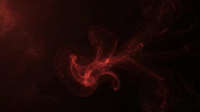 Red smoke wisp effect on black space background.