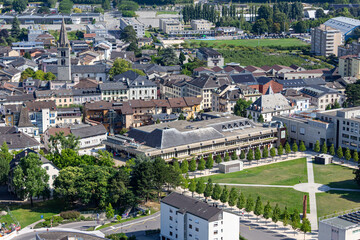 Fototapeta premium Aerial view of the center of Martigny in Switzerland
