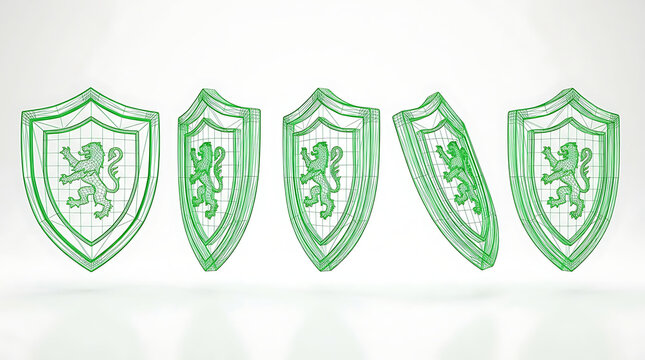 Lion heraldic shield collection wireframe with heraldic security protection wireframe abstract illustration structure