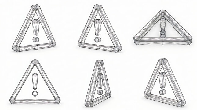Sketch style triangle exclamation mark signs with triangle exclamation attention artistic collection conceptual illustration