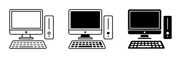 Fototapeta premium Desktop Computer Icons, Set of 3, Line Art and Solid Fill Styles, Technology and Gadget Concepts