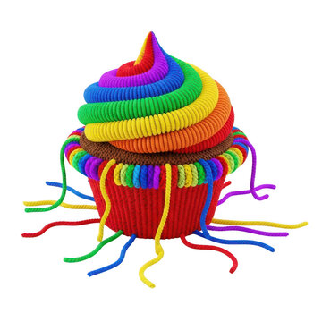 Colorful cake with rainbow hat and tentacles