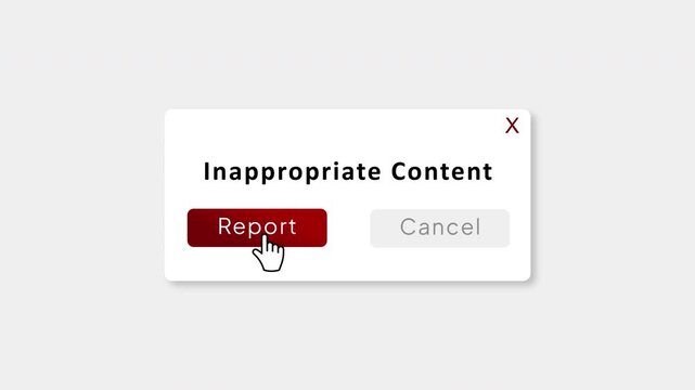 Report Inappropriate Content Popup with Cursor Clicking Report Button Animation