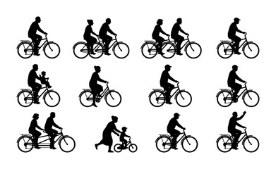 Obraz premium Silhouette Bicycle Riders Collection: Diverse People Cycling, Family Fun, Sport, Outdoor Activity