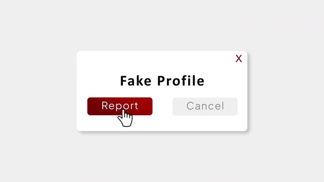 Report Fake Profile Popup with Cursor Clicking Report Button Animation | Social Media Warning Dialog