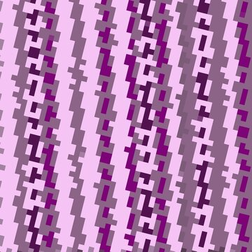 Modern pixel-art inspired seamless pattern featuring vertical geometric stripes in lavender, violet, deep purple, and soft gray on pale lilac background. Perfect for tech, or gaming. 