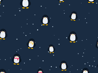 Fototapeta premium Cartoon Penguins with Scarves Winter Holiday Pattern