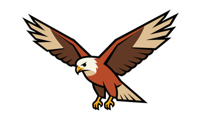 Naklejka premium Majestic hawk in a dynamic mid-flight dive with bold graphic outlines and minimalist flat shapes isolated on a white background wildlife concept