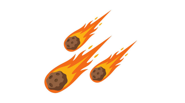 Cartoon falling meteorites with fire trails set