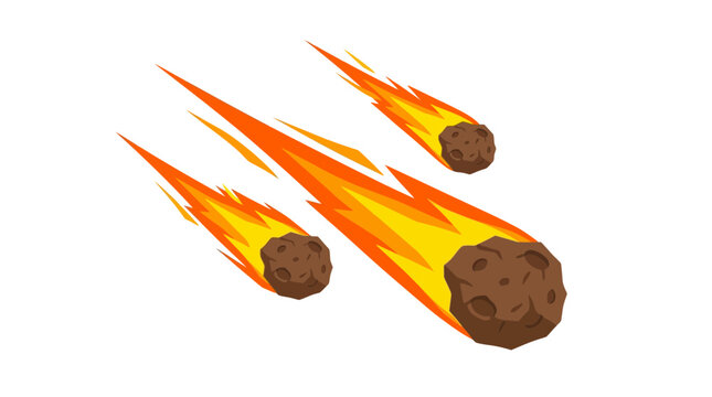 Cartoon falling meteorites with glowing fire trails vector illustration