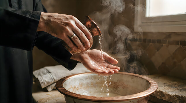 Religious wudu ablution ritual washing hands before prayer with ablution religious spiritual cleansing tradition devotion practice reflection serenity