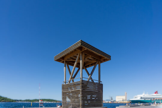 Wooden tower architecture at S&oslash;renga waterfront in Oslo, Norway