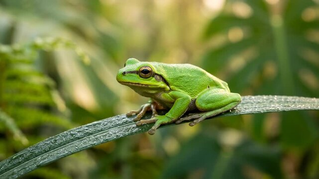 green tree frog close up at morning light in amazon rainforest brazil video