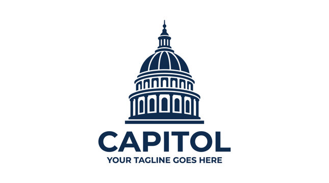 Minimalist logo design featuring a dark navy blue capitol building silhouette with bold typography for professional corporate branding identity