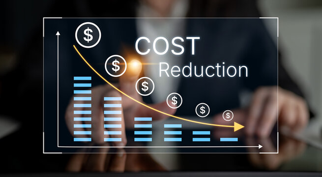 Cost Reduction Graph with Financial Symbols Illustrating Decline in Expenses and Economic Efficiency for Business Strategy and Analysis. Bitwise.