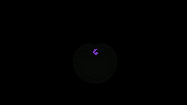 Enigmatic Core: Dark Textured Sphere with Glowing Purple Swirl Symbol