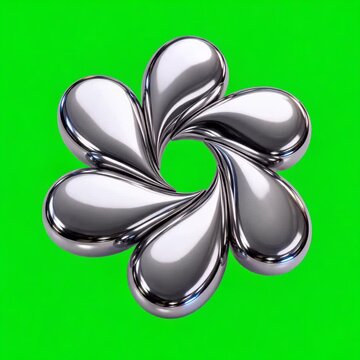 Chrome liquid flower swirl on green screen